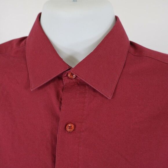 Pierre Cardin Slim Fit Red 2XL Collared Dress Shirt‎ Pocket Cotton Blend - Picture 3 of 10